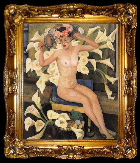 framed  Diego Rivera Nude and flower, ta009-2